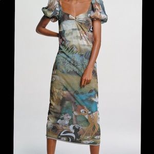 Zara Disney Bambi Print Tulle Midi Dress NWT Small